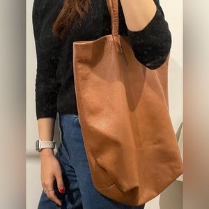 Baggu brown leather tote bag classic work bag